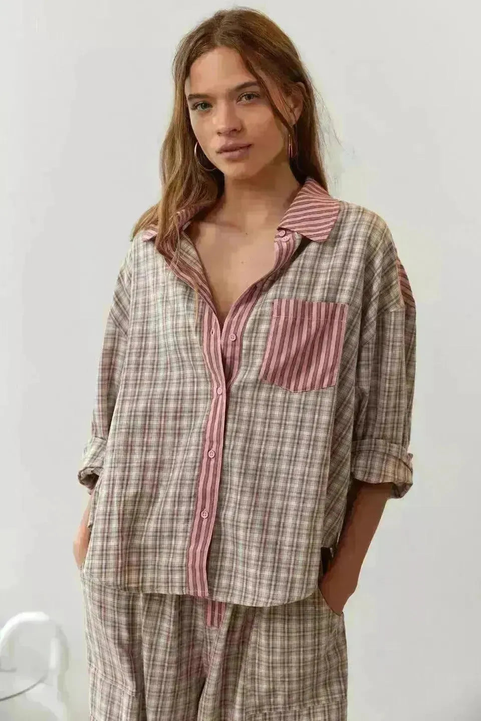 Autumn Women's Clothing Casual Homewear Plaid Shirt Outfit - EX-STOCK CANADA