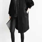 Women Casual Style Hoodie Windbreaker Mid-Length Long-Sleeved waist Jacket