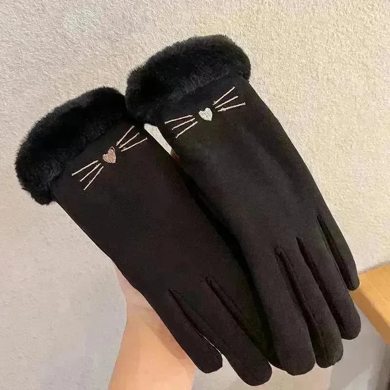 Fleece Lined Padded Warm Keeping Cute Suede Riding Gloves - EX-STOCK CANADA