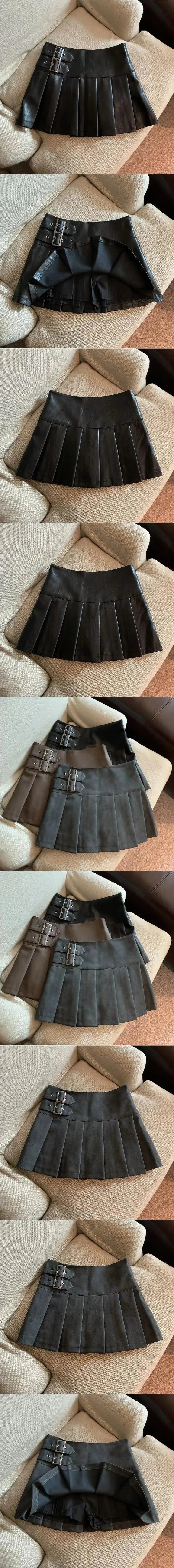 Women's American-style Vintage Mini  Pleated Leather Skirt - EX-STOCK CANADA