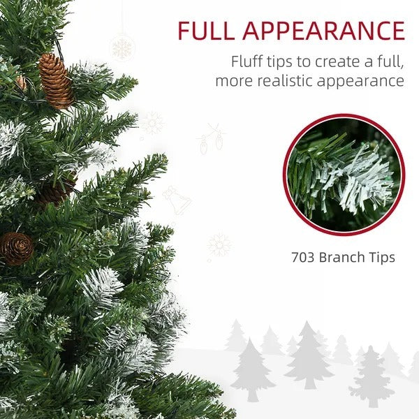 6' Decorated Christmas Trees, Skinny Prelit Artificial Christmas Tree With Snow-dipped Branches, Auto Open, Pinecones EX-STOCK Canada 