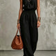 Black Women's Halter Neck Backless Wide-Leg Jumpsuit | Sleeveless Lace-Up Onesie