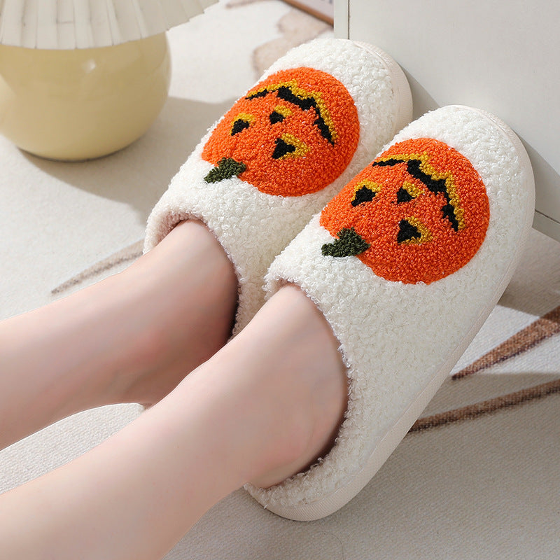 Halloween Pumpkin Cartoon Slippers Warm Winter Slippers Men And Women Couples Indoor House Shoes EX-STOCK
