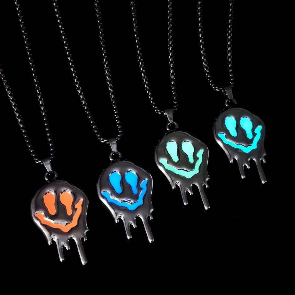 Zinc Alloy Noctilucent Necklace Halloween Ghost Glowing Grimace Pendant - EX-STOCK Canada