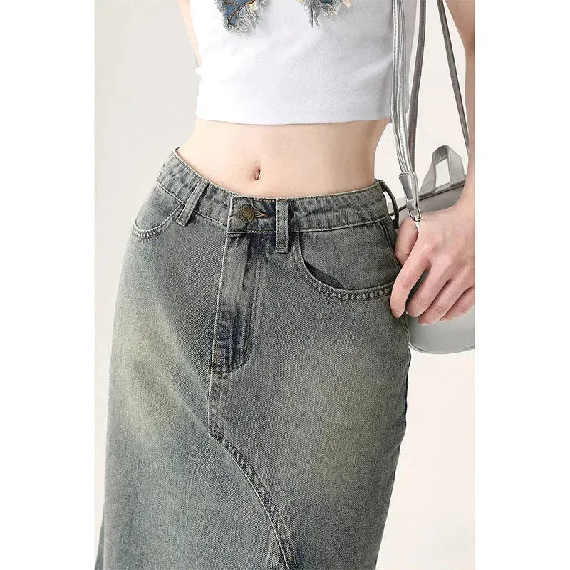 Irregular Half-length Split Denim long Skirt - EX-STOCK CANADA