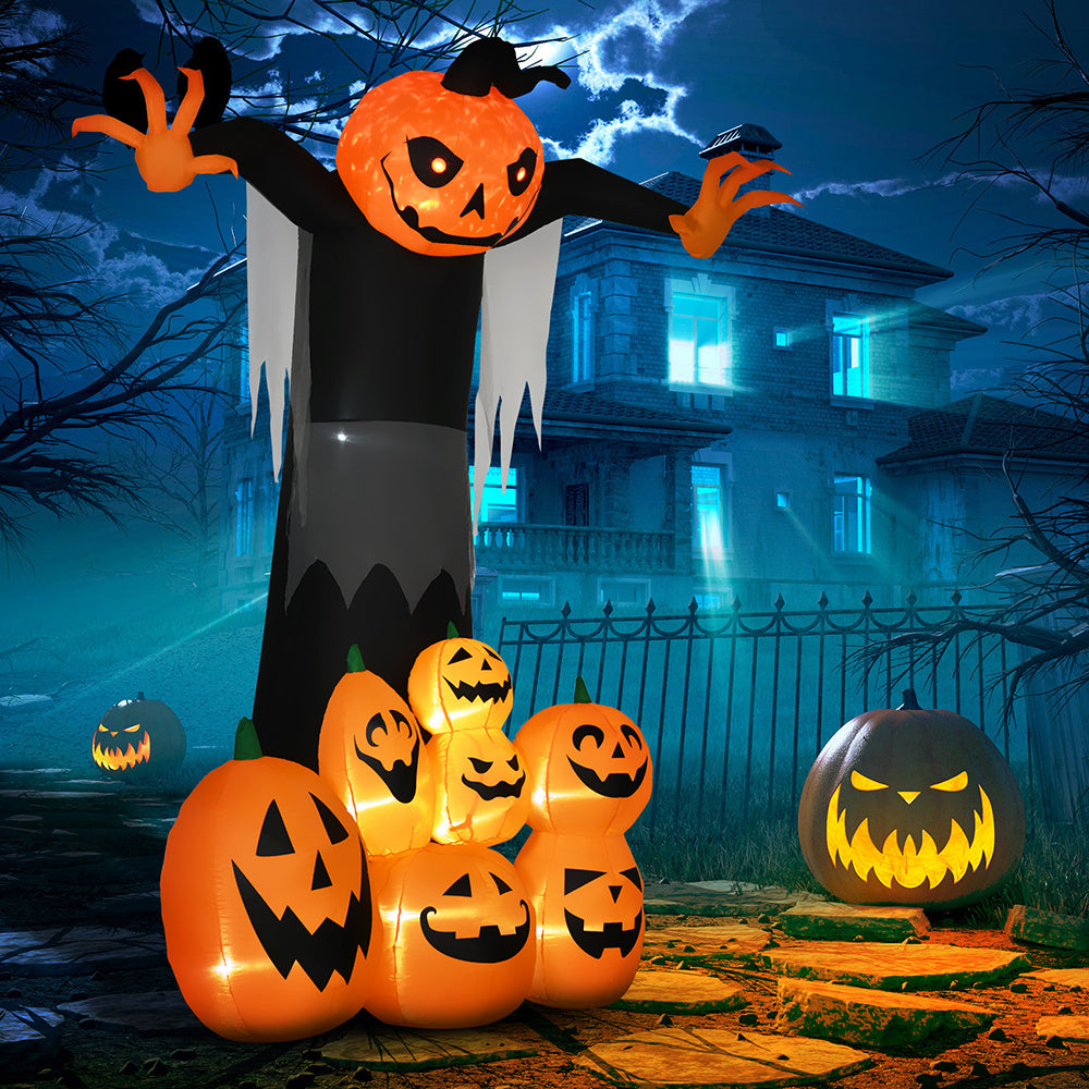 9ft Halloween Inflatables Outdoor Decorations, Pumpkin Ghost With Pumpkin Patch, Outdoor Giant Blow Up Yard Decor With Build-in LED For Garden, Lawn, Party, Holiday EX-STOCK