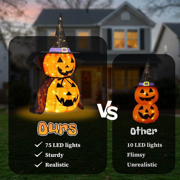 2Packs 3FT Halloween Collapsible Lighted Pumpkin Decoration, 176 LED Pop-Up Pumpkin Lamp With Cape, Plug In Halloween Jack-O-Lantern With Metal Stand For Indoor Outdoor Garden Patio Party Decor - EX-STOCK Canada