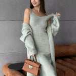 Mujeres 2 piezas Conjunto de invierno Conjunto de vestimenta de vestimenta larga Cardigan larga chaqueta