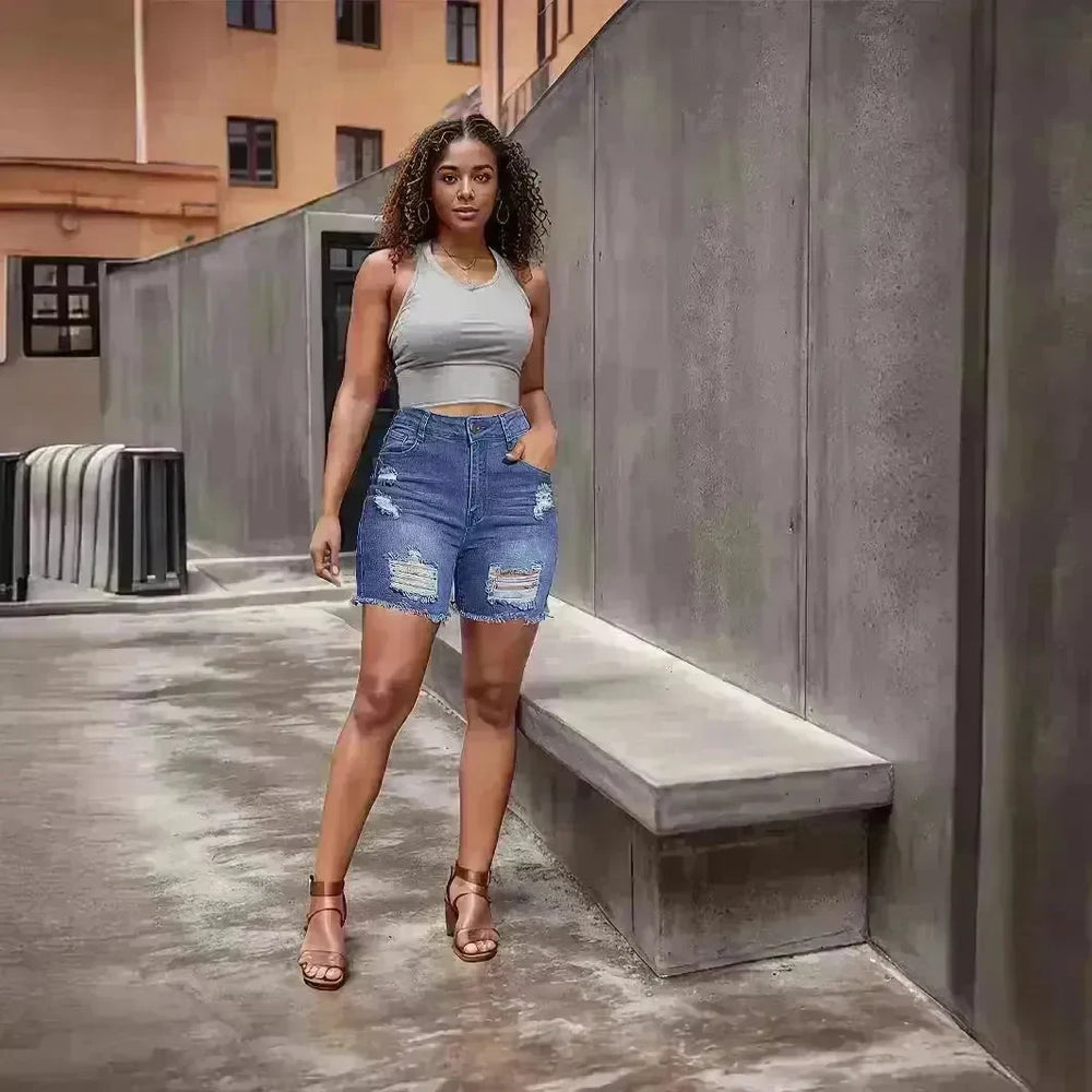 Denim With Hole Shorts For Women - EX-STOCK CANADA