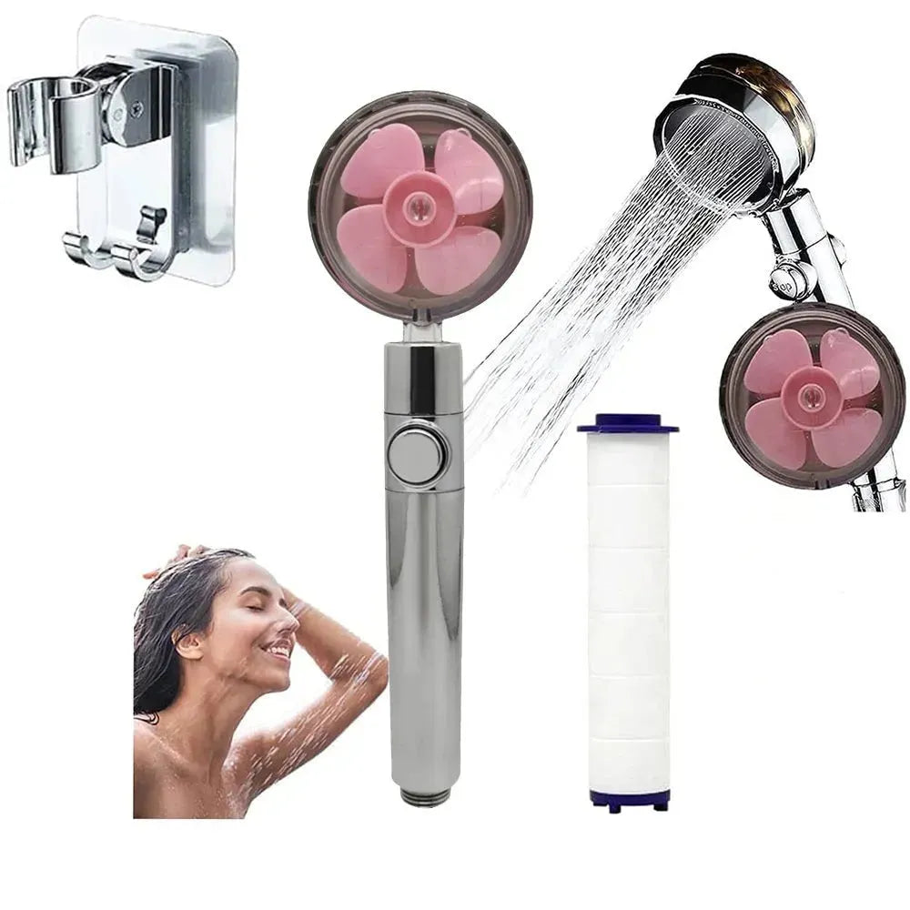 Propeller Driven Shower Head With Stop Button And Cotton Filter Turbocharged High Pressure Handheld Shower Nozzle - EX-STOCK CANADA