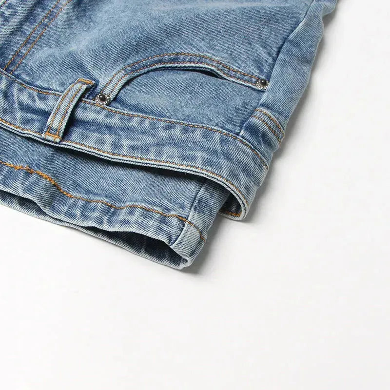 Short Irregular Solid Color Women's Denim High Street Mini Skirt Skort - EX-STOCK CANADA