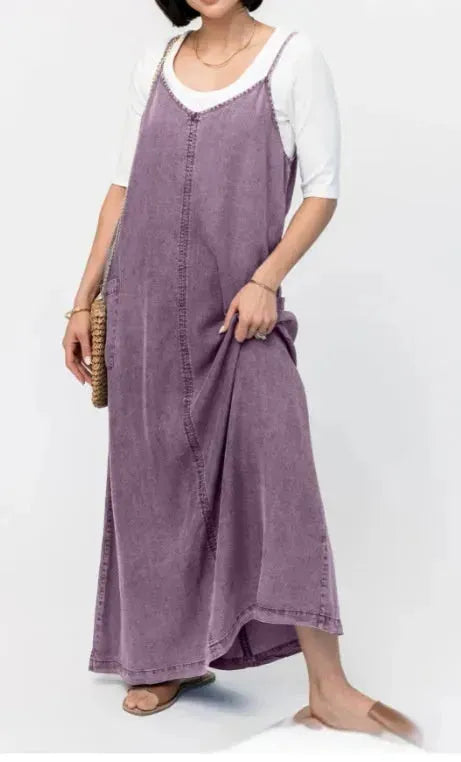 New Suspender Leisure Denim mum loose long Dress - EX-STOCK CANADA