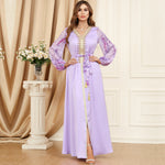 Patchwork Puff Sleeve Long Sleeve Arabic Dress - EX-STOCK Canada
