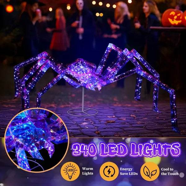 3FT Halloween Decorations Light Up Spider, Outdoor Halloween Decor Lighted Iridescent Spider, Weather Proof Pre-lit Spider With 340 LED Lights, For Front Yard Porch Gardens Lawns Party EX-STOCK
