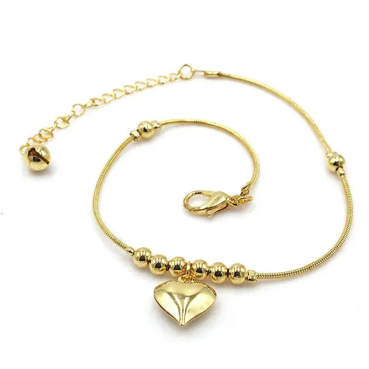 Fashionable Golden Heart-shaped Pendant Anklet - EX-STOCK CANADA