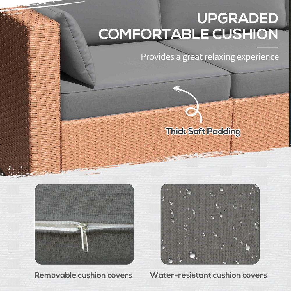 Divano da patio in rattan PE con seduta profonda e cuscini rimovibili, divano 3 posti, mobili da esterno per balcone, terrazza, giardino e bordo piscina, sabbiaEX-STOCK Canada 