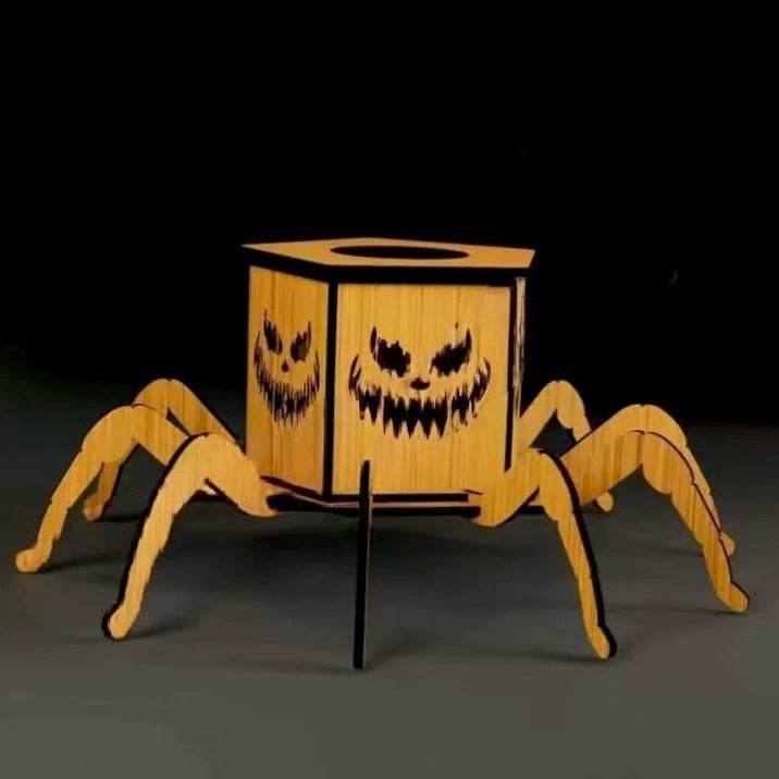 Cross-border New Ghost Halloween Spider Mini Lantern Candlestick Decorations Interesting Ornaments Wooden Craftwork EX-STOCK