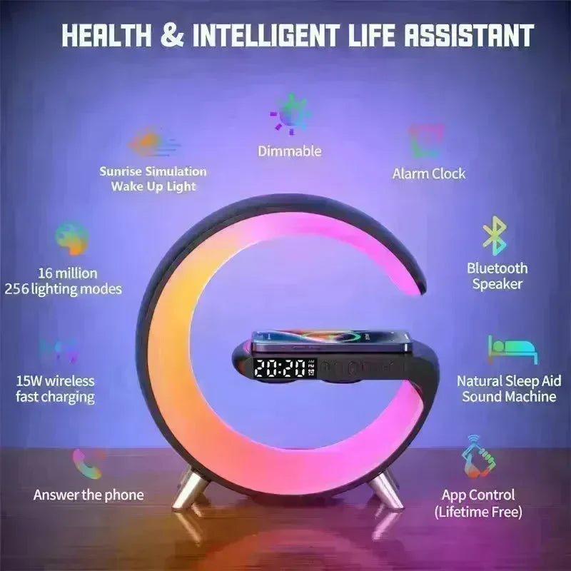 G shaped Wireless Phone Charging Night LED Lamp Bluetooth Speaker - EX-STOCK CANADA