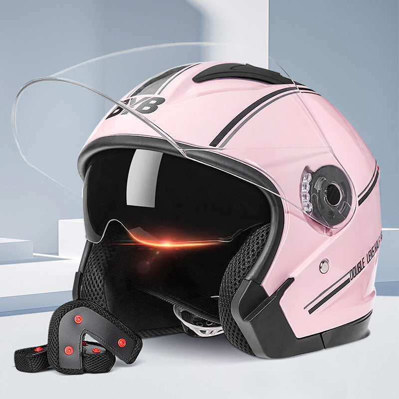 Pink helmet BYB Double Lens Half-Face Motorcycle Helmet – Anti-Fog Inner Visor | 5 Colours
