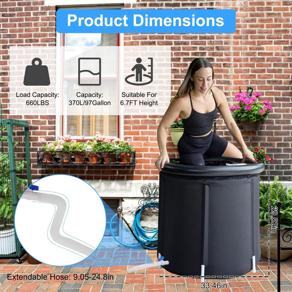 1Pc 97Gal Large Size Ice BathTub With Cover For Adults Athletes Recovery Cold Water Therapy Outdoor Portable Cold Plunge Tub 660LBS Load Capacity 33.46x33.46x29.52in EX-STOCK