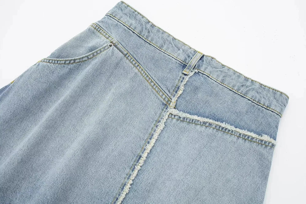 Fashionable Asymmetric High Waist Midi Denim Split Skirt - EX-STOCK CANADA