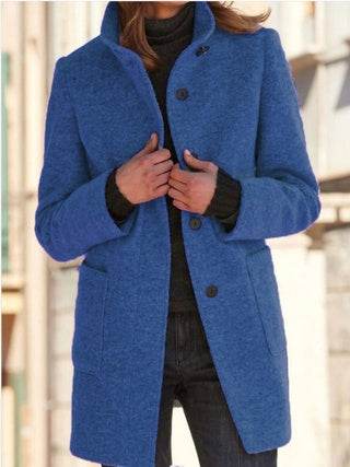 Women's New Vintage Solid Color Button-up Stand-up Collar Woolen Jacket - EX-STOCK Canada