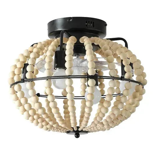 Beaded Fan Lamp Wooden Beaded Chandelier Oak White - EX-STOCK CANADA