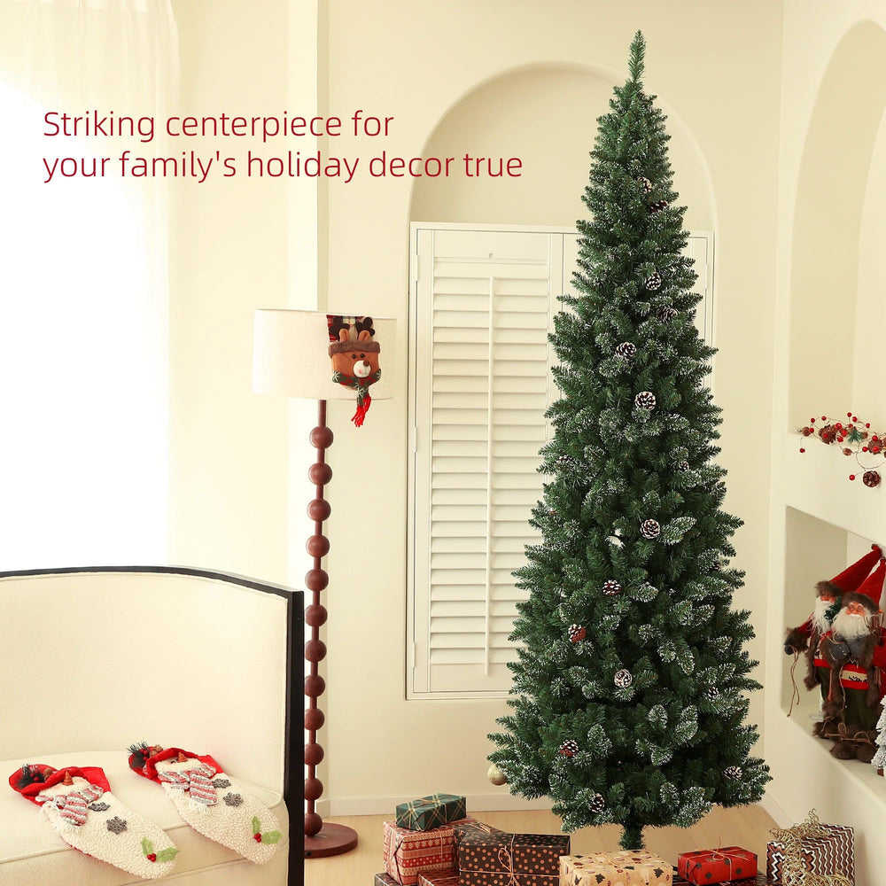 7ft Artificial Pencil Christmas Tree With 980 Branches, Pinecones, Metal Stand, Realistic Xmas Tree For Home EX-STOCK Canada 