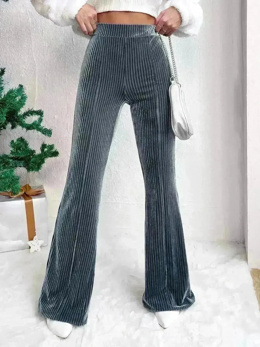 High Waist Lamp Wick Corduroy Bell-bottom Pants Wide Leg Women - EX-STOCK CANADA
