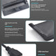 A product feature infographic on a dark gray background showing three panels: a black plastic card slot holder labeled 'Smart Card Slot', a black anti-slip pad labeled 'High-Quality Anti-Slip Pad', and a USB connector labeled 'USB interface'.