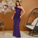 Luxury formal dress Feather Stitching Sequin Evening Dress Long dress