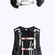 Black hydration backpacking vest shown from two angles (front and back) on a plain white background.