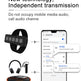 Wireless earbud system with smartphone app interface on a white background