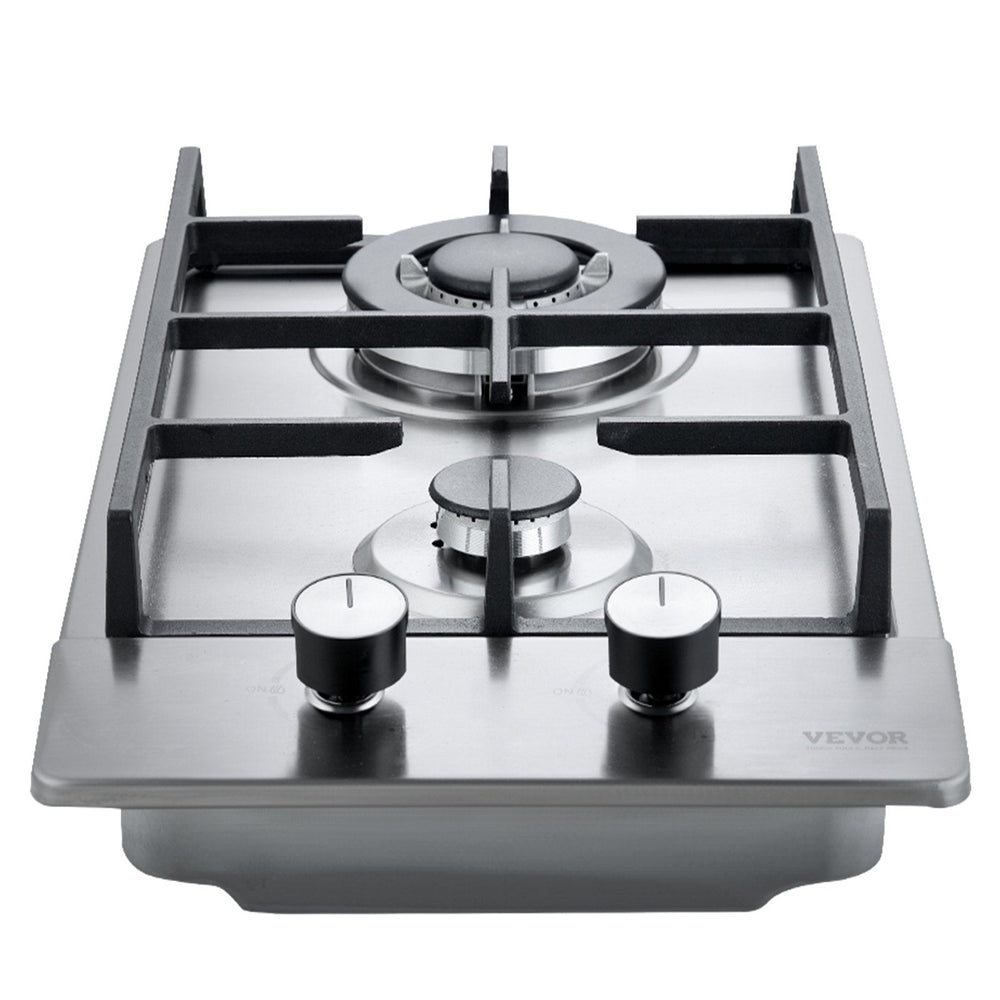 Gas Cooktop 12 Inch, Max 12250BTU 2 Burners Built-in Stainless Steel Gas Stove Top, LPG NG Convertible Dual Fuel Natural Gas Hob With Thermocouple Protection EX-STOCK