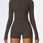 Women's Four Seasons Sports Suit, Women's Long Sleeve Round Neck Sports T-shirt And High Waist Tight Shorts Yoga Suit. EX-STOCK