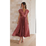Summer V-neck Pleated Dress INS Fashion Casual Loose Zip Sleeveless Dresses For Women Clothing 