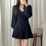Fashionable Autumn Winter Mini Flared Knitted Sweater Dress