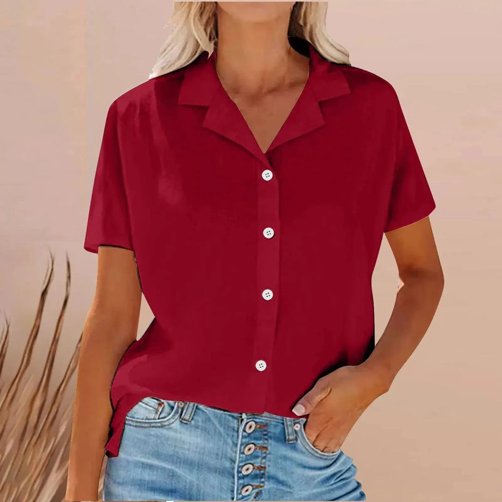 Spring Summer Lapel Cotton And Linen Casual short sleeve Shirt For Women - EX-STOCK CANADA