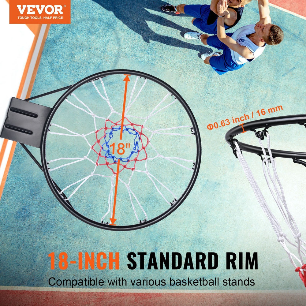Basketball Rim, Wall Door Mounted Basketball Hoop, Heavy Duty Q235 Basketball Flex Rim Goal Replacement With Net And Double Spring, Standard 18 Indoor Outdoor Hanging Hoop For Kids Adults EX-STOCK
