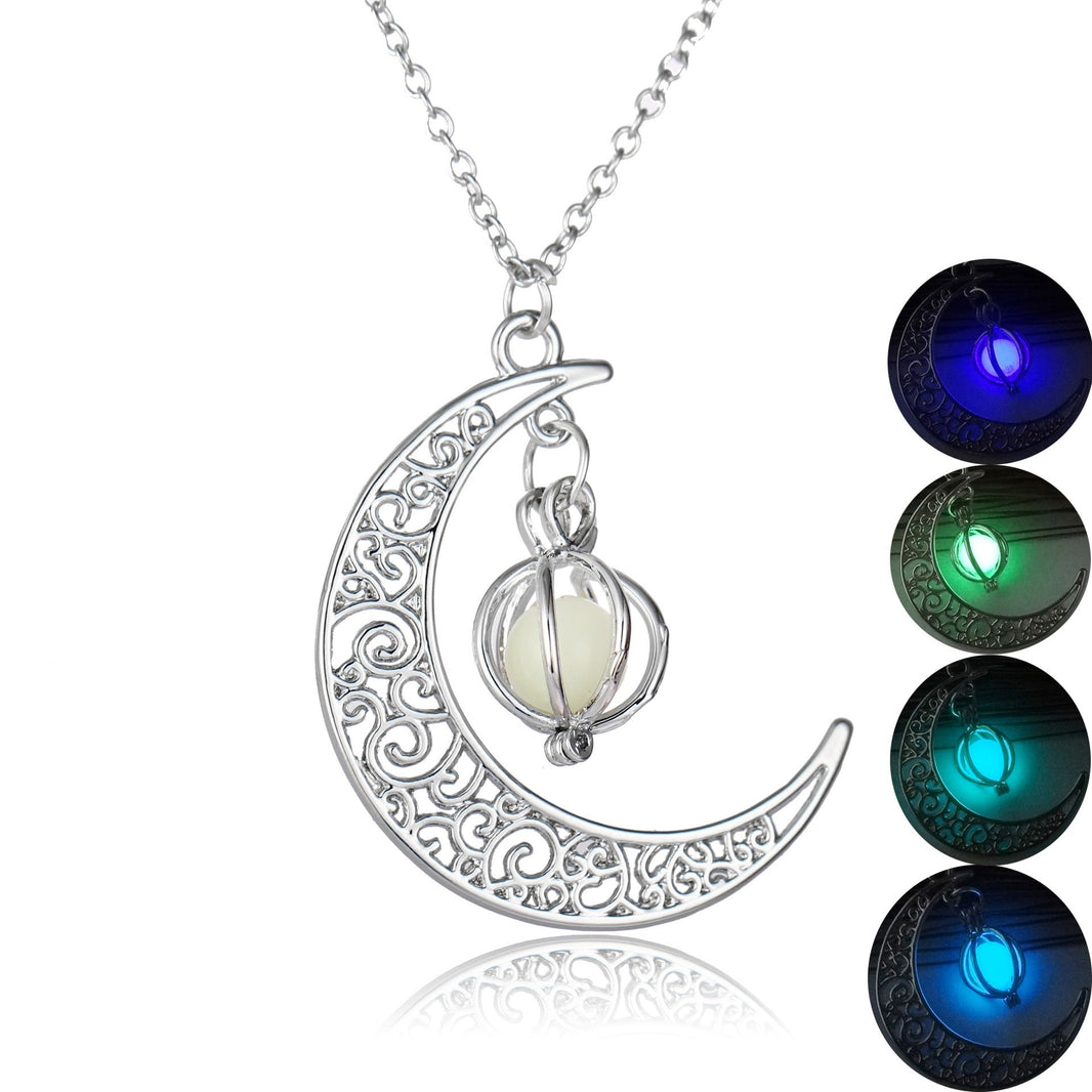 Fashion Moon Natural Glowing Stone Healing Necklace Women Gift Charm Luminous Pendant Necklace Jewelry EX-STOCK