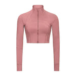 Autumn And Winter New Elastic Slim-fit High neck Zip Up Yoga crop top