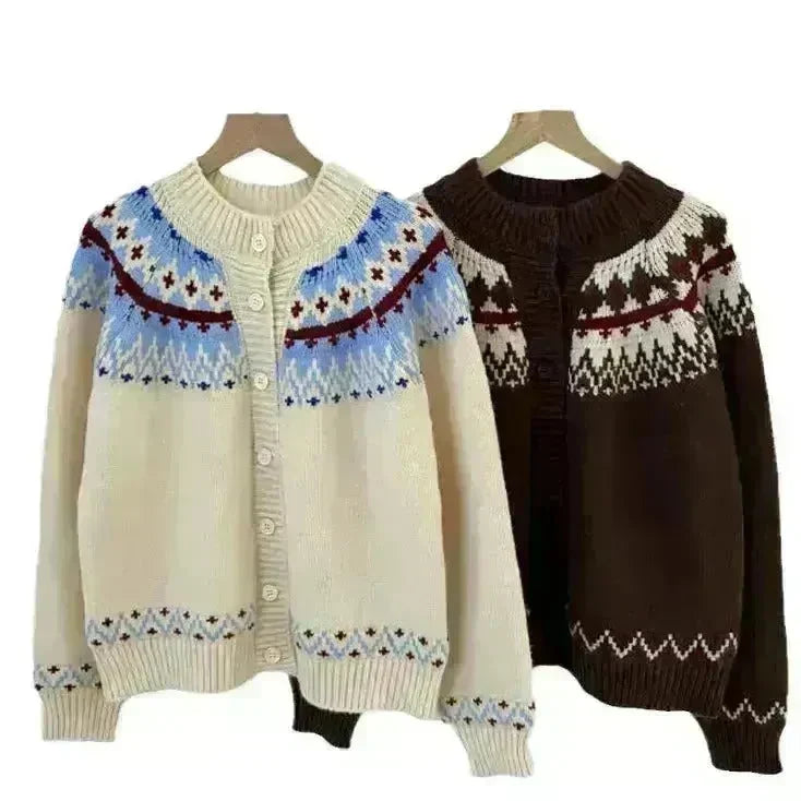 Thickened Jacquard button Knitted Sweater for Women Autumn And Winter - EX-STOCK CANADA