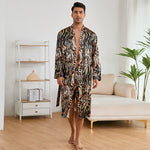 Men's Robes Fashion Ice Silk Bathrobe Homewear Set Pajamas