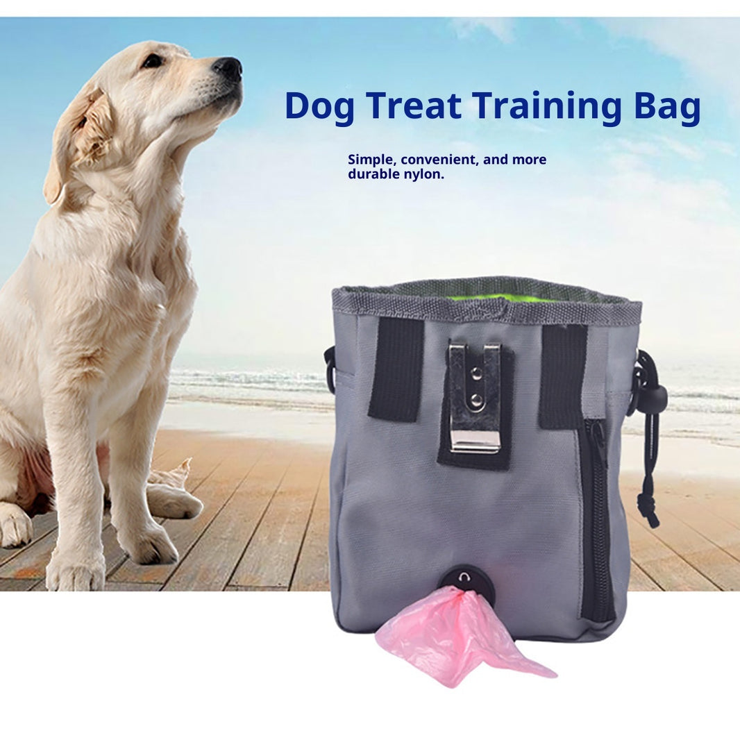Dog treat training bag with a dog on a beach background