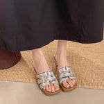 Sandalias Planas de Tacón Bloque para Mujer, Sandalias Tejidas de Moda al Aire Libre Verano 2026, Versátiles Zapatillas Elegantes de Una Correa 