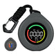 Black digital CO2 meter with carabiner on a white background