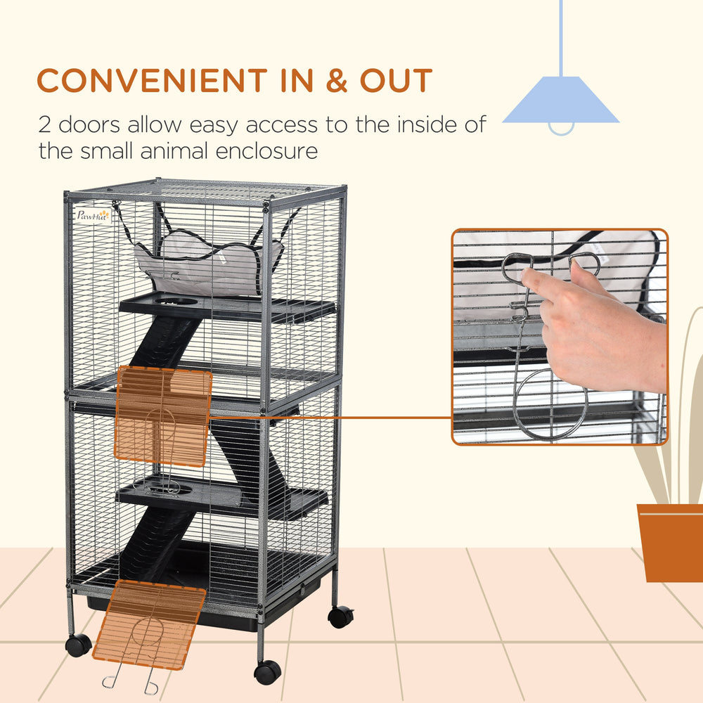 Large Metal 4 Tiers Small Animal Cage With Hammock, Removable Tray, Extra Space For Ferrets Chinchillas, Gray EX-STOCK