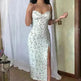 Women's Floral Spaghetti Strap Cami Dress Lace Trim Side Slit Bodycon Midi summer Dress - EX-STOCK CANADA