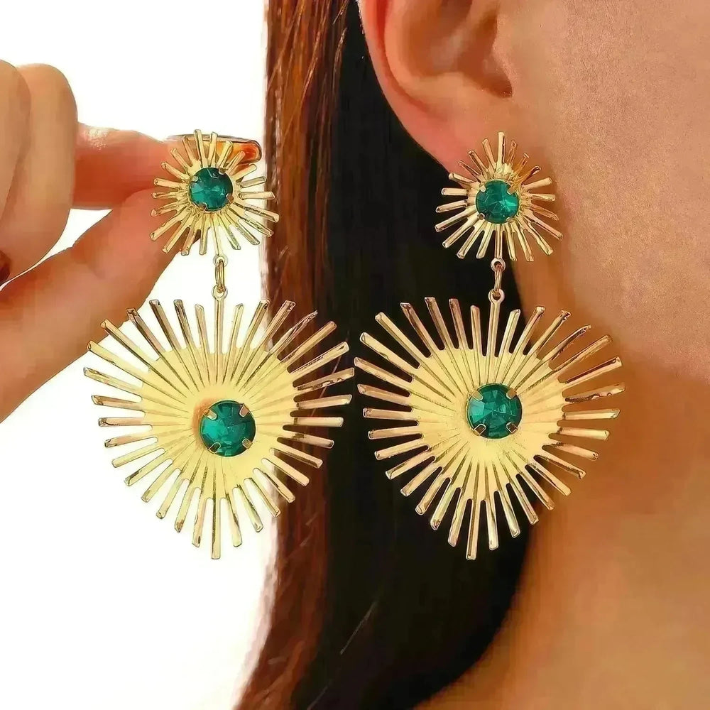 Bohemian Sunflower Heart-shaped Earrings Rhinestone Exaggerated Chandelier earring - EX-STOCK CANADA