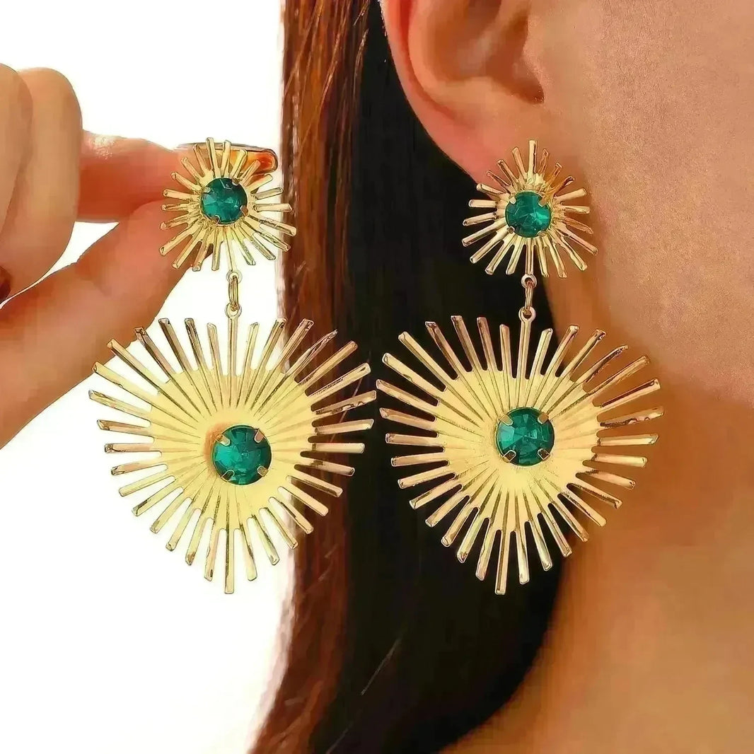 Bohemian Sunflower Heart-shaped Earrings Rhinestone Exaggerated Chandelier earring - EX-STOCK CANADA